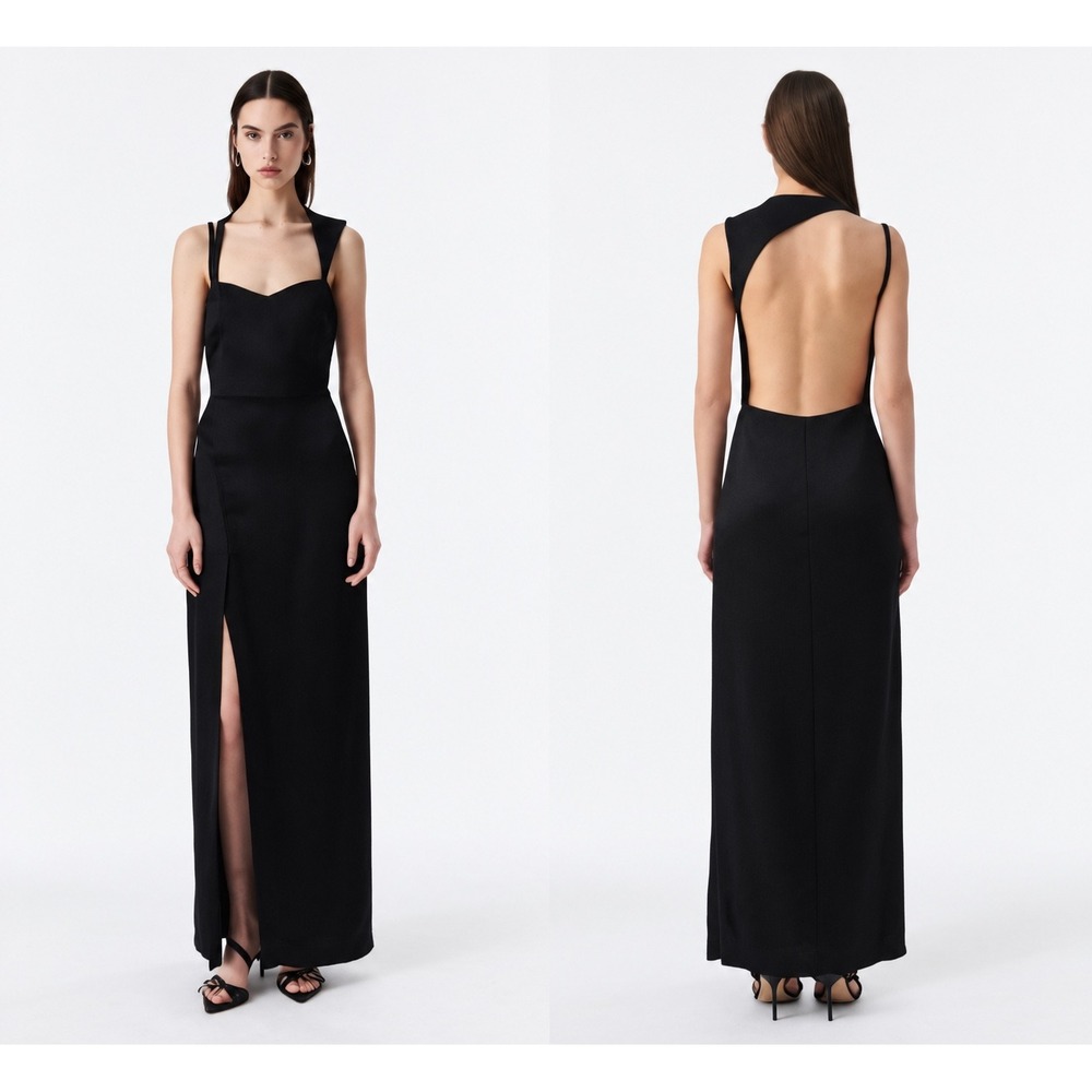 IRO Paris Ruina Maxi Dress Black One Shoulder Open Back NWT Size 38 US 6